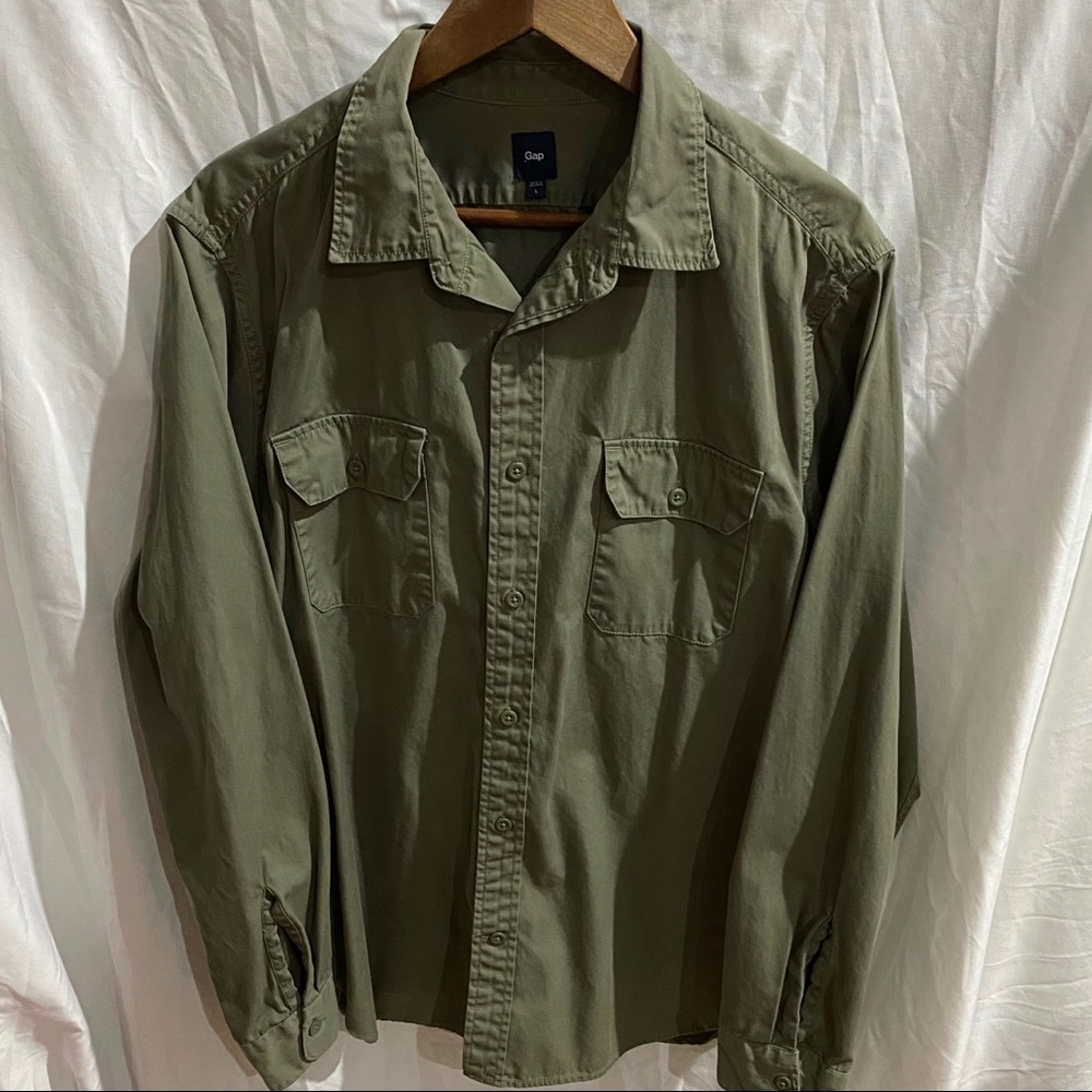 👕GAP Heavyweight Military Green Camp Shirt Lg